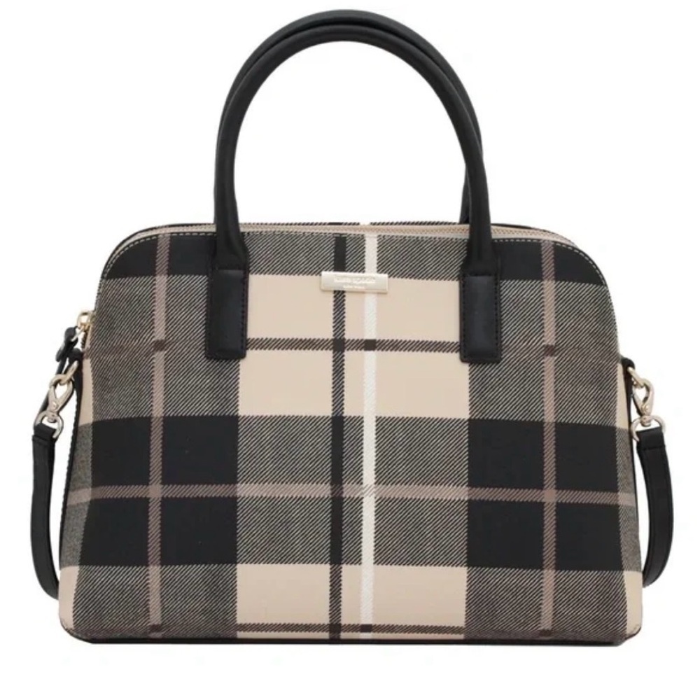 Kate Spade Grant Street Grainy Vinyl Small Rachelle Bag- Woodland Plaid Pumice